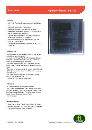 AutroSafe Operator Panel - BS-330 - Autronica Fire and Security