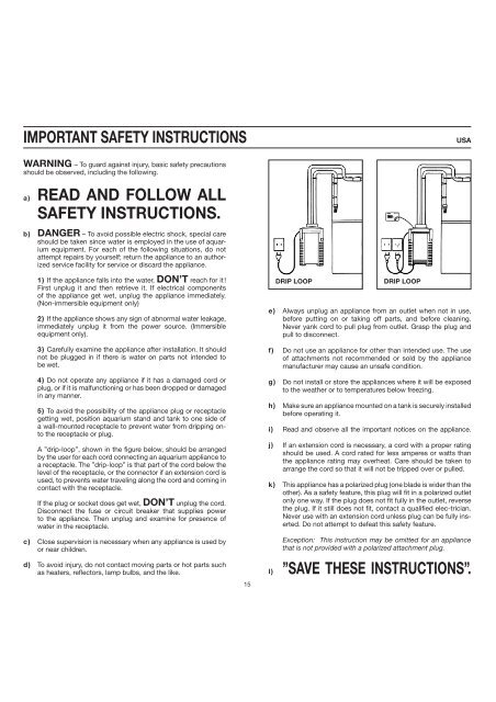 important safety instructions read and follow all ... - aquarium line