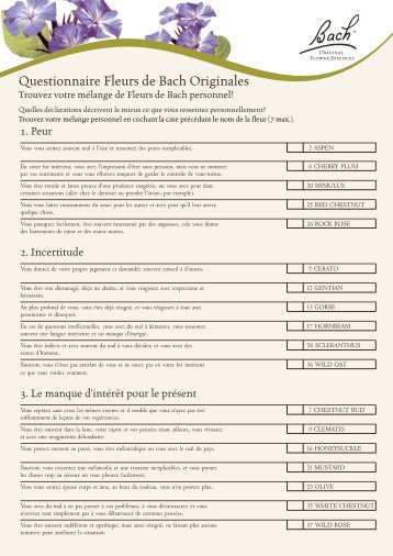 Questionnaire Fleurs de Bach Originales - Pharmacie de Clarens