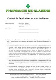 Contrat de fabrication en sous-traitance - Pharmacie de Clarens