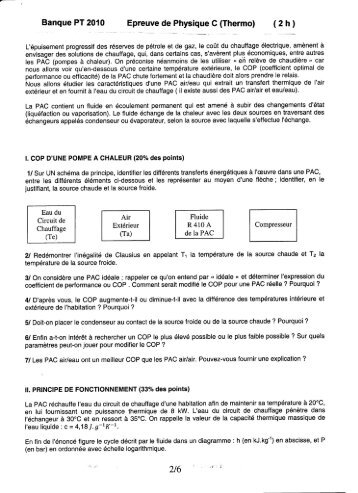 Banque PT 2010 Epreuve de Physique C (Thermo) ( 2 h )