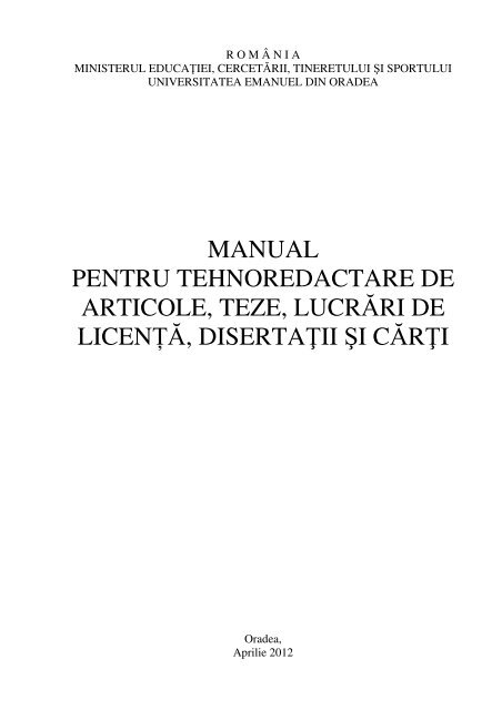 MANUAL PENTRU TEHNOREDACTARE DE ARTICOLE, TEZE ...