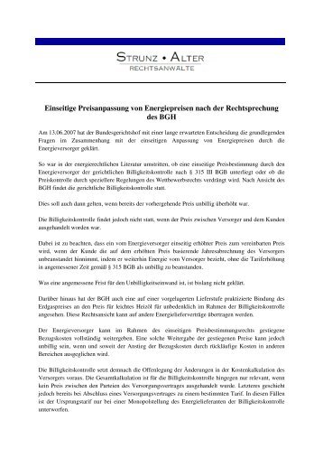 Einseitige Preisanpassung von Energiepreisen nach der ...