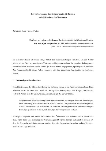 1 Beweisfa Hrung Und Beweissicherung Im Zivilprozess Die