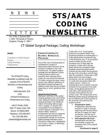 News sts/aats coding newsletter - The Society of Thoracic Surgeons