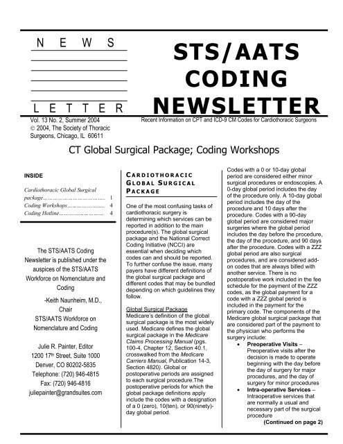 News Sts Aats Coding Newsletter The Society Of Thoracic Surgeons