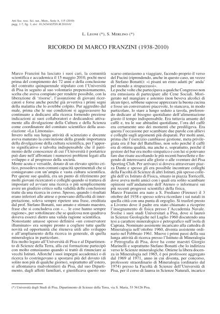 Scarica pdf - SocietÃ  Toscana di Scienze Naturali