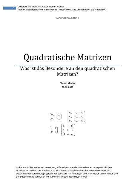 Quadratische Matrizen