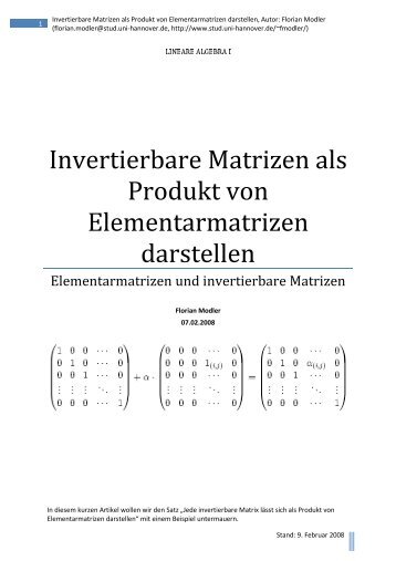 Invertierbare Matrizen als Produkt von Elementarmatrizen darstellen