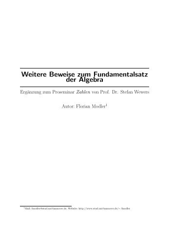 Weitere Beweise zum Fundamentalsatz der Algebra