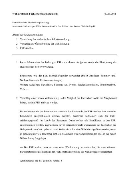 1. Vorstellung der studentischen Selbstverwaltung