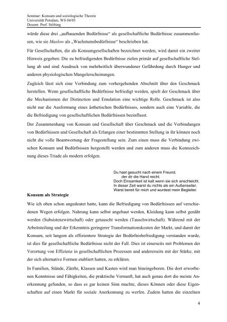 Essay zur Konsumgesellschaft - UniversitÃ¤t Potsdam