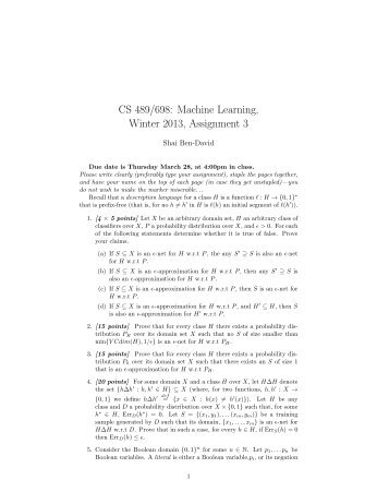 CS 489/698: Machine Learning, Winter 2013, Assignment 3