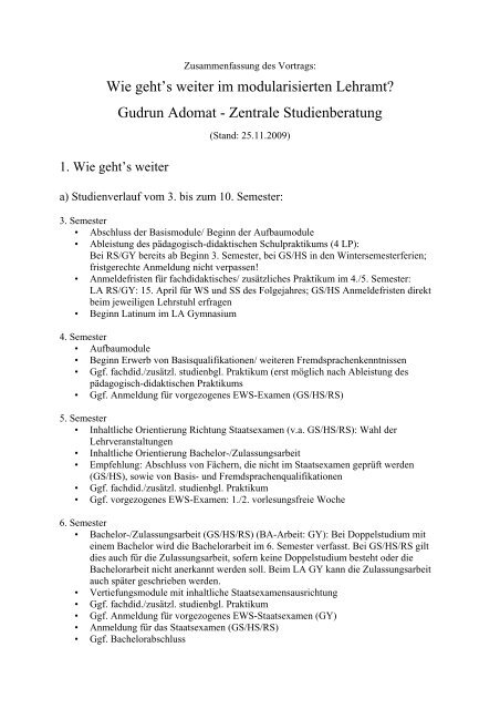 Wie geht es weiter im modularisierten Lehramt? - UniversitÃ¤t Augsburg