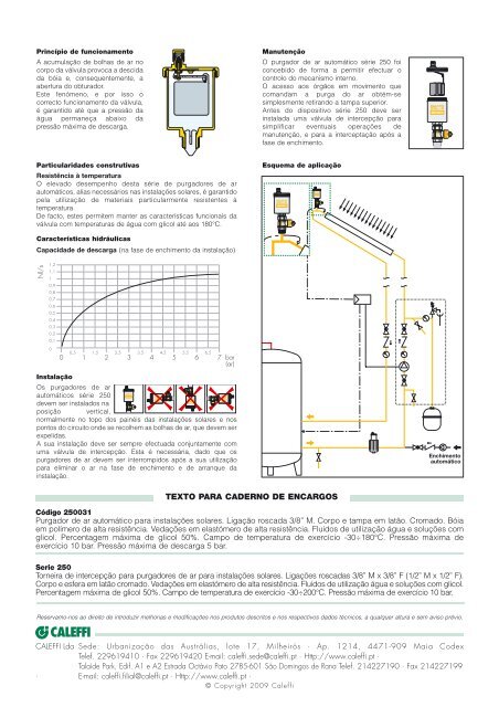 Purgador de ar automático e torneira de intercepção para ... - Caleffi