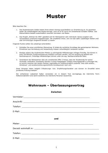 Mustervertrag (Wohnen für Mithilfe) - Studentenwerk Gießen