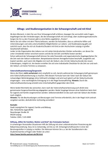 Informationen für schwangere Studentinnen - Studentenwerk Leipzig