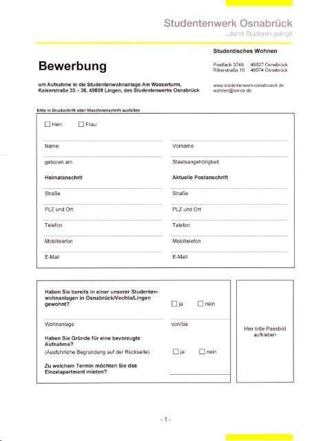 Bewerbung - Studentenwerk OsnabrÃ¼ck