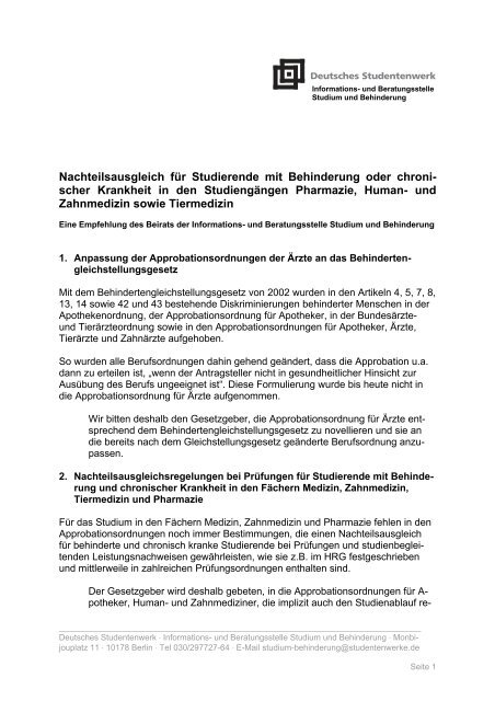 Empfehlung Zu Nachteilsausgleich Fa R Studierende Mit Behinderung