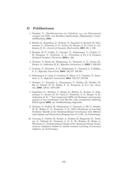 Charakterisierung von Cytochrom-Modellkomplexen und dem ...