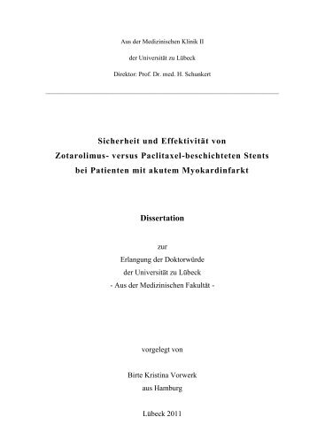 Sicherheit und Effektivität von Zotarolimus- versus Paclitaxel ...