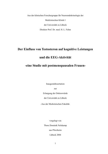 Der Einfluss von Testosteron auf kognitive Leistungen und die EEG ...