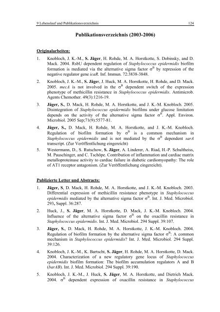 Regulationsmechanismen von Oxacillinresistenz und Biofilmbildung ...