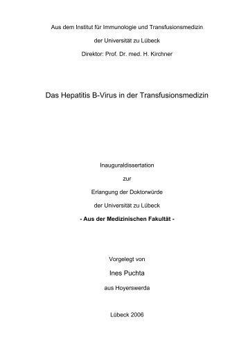 Das Hepatitis B-Virus in der Transfusionsmedizin - Universität zu ...
