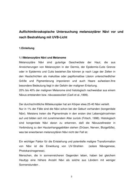 Auflichtmikroskopische Untersuchung melanozytärer Nävi vor und ...