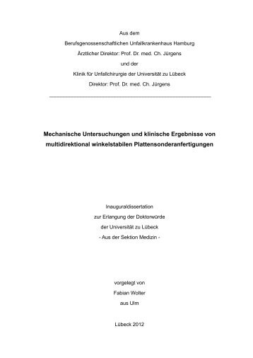 Mechanische Untersuchungen und klinische Ergebnisse von ...