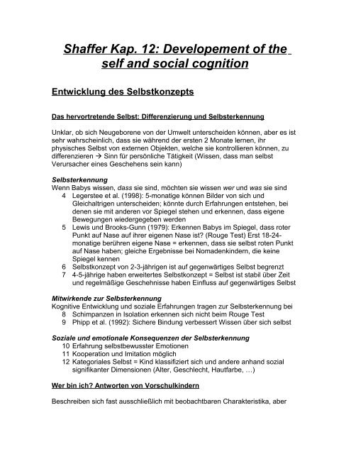 Shaffer Kap. 12: Developement of the self and social cognition