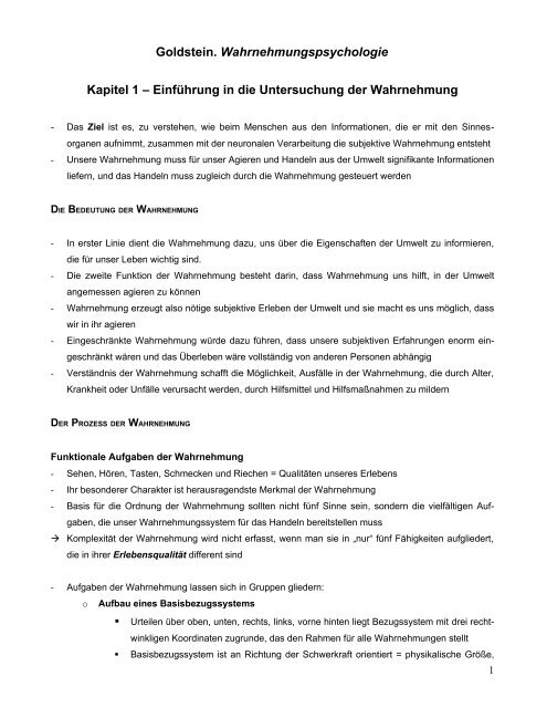 Goldstein Wahrnehmungspsychologie Kapitel 1 A Einfa Hrung In Die