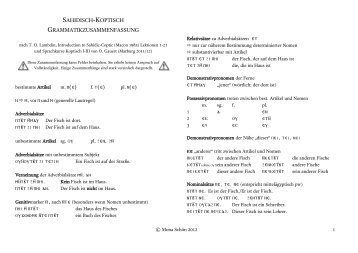 Zusammenfassung der Sahidisch-Koptischen Grammatik nach ...