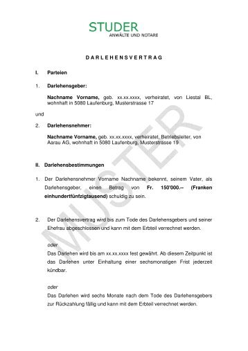 Darlehensvertrag Anwaltskanzlei Rauschenbusch