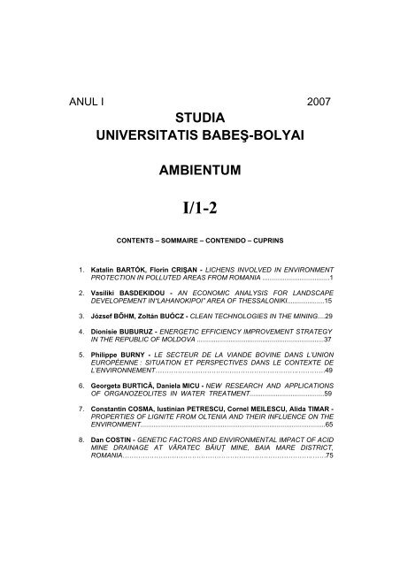 Studia Universitatis BabeaÃ¿ Bolyai Ambientum I 1 2