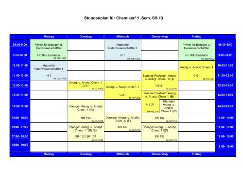 Stundenplan 1. Semester SS 13