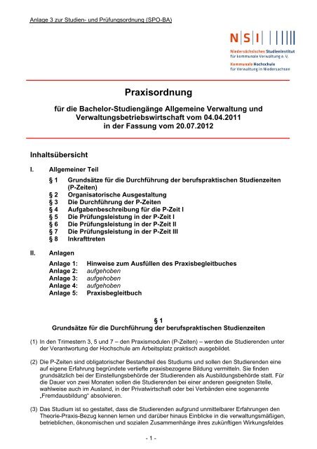 Anlage 3 zur SPO-BA: Praxisordnung - Studieninstitut Oldenburg