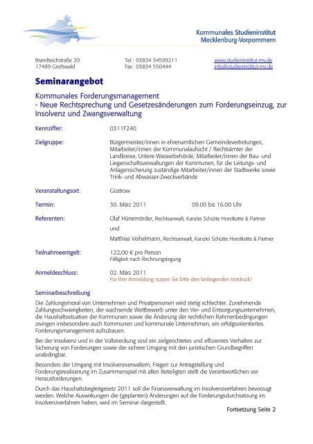 Seminarangebot - Kommunales Studieninstitut Mecklenburg ...