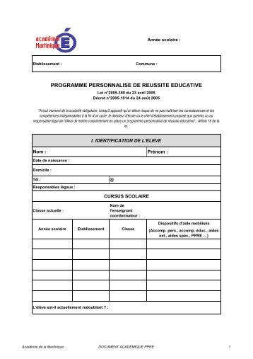 New PPRE Imprimable 2012 Fichier - PDF 31 Ko - AcadÃ©mie de la ...