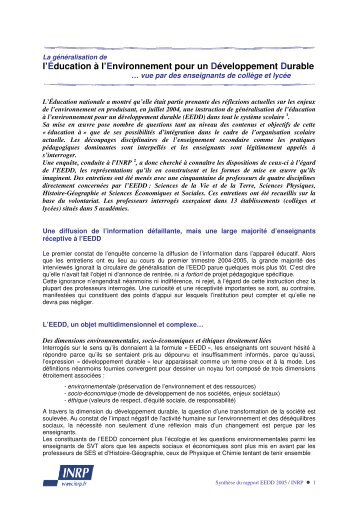 SynthÃ¨se du rapport d'enquÃªte EEDD - Acces