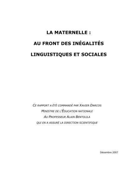 La maternelle : au front des inÃ©galitÃ©s linguistiques et ... - DEI-France