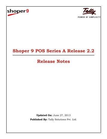 Shoper 9 POS Series A Release 2.2 Release Notes - Tally