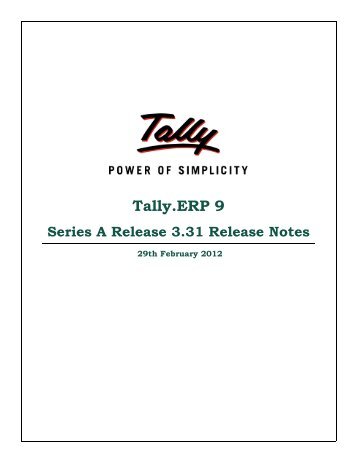 Release Notes for Tally.ERP 9 Series A Release 3.31