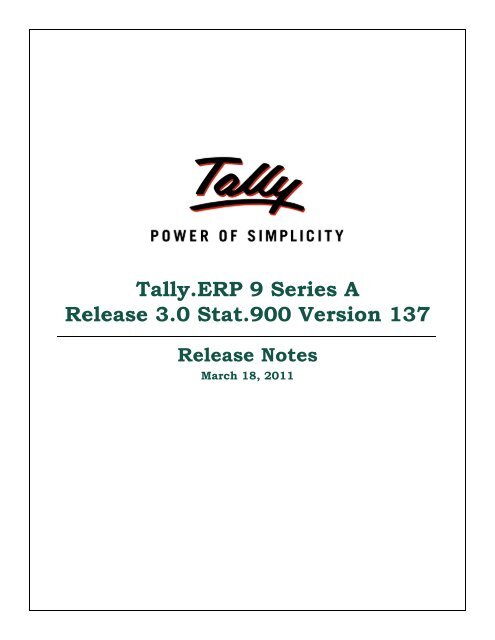 Tally.ERP 9 Series A Release 3.0 Stat.900 Version 137