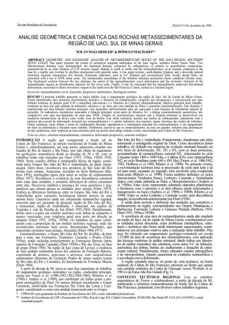 Geologia Estrutural Das Rochas Metassedimentares Da Regia O De