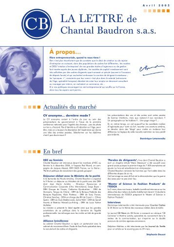 Newsletter Avril 2005 - Chantal Baudron
