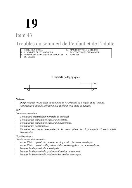 Item 43 Troubles du sommeil de l'enfant et de l'adulte