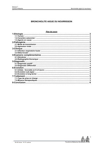 BRONCHIOLITE AIGUE DU NOURRISSON 1-Etiologie - Faculté de ...