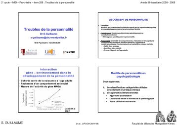 Troubles de la personnalité - Faculté de médecine de Montpellier
