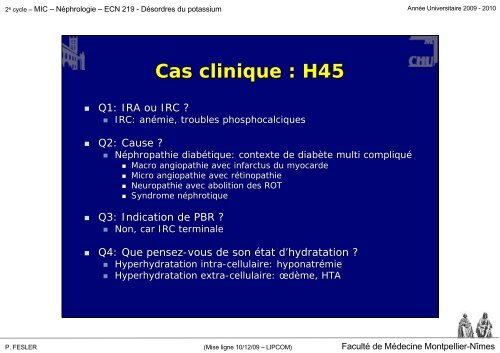 Désordres du potassium - Faculté de médecine de Montpellier